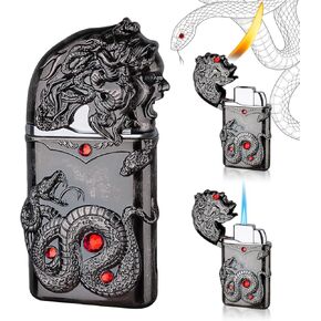 Vintage Cool Lighter, Windproof Jet & Soft Flame 2-in-1 Torch Lighter, Unique Gift for Birthday, Portable & Refillable Butane Lighter, Torch Lighters for Candle and Outdoor Travel