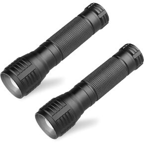 LED Flashlight Zoomable Flash Light 3 Modes Water Resistant Handheld Torch, 2 Pack