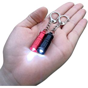 Smallest Keychain Flashlight Super Mini Small Led Flashlight Bright Key Ring Light Torch for EDC Emergency Dog Walking Sleeping Reading Gift for Parents Kids Friends(Black red 2PCS)