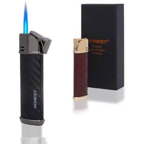 Butane Torch Lighter Leather Body 2 Pack Single Jet Flame Windproof Gift Box (red+black)