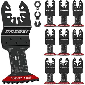 AMZWEI 10 Pcs Bi-Metal Oscillating Tool Blades Metal Cutting, 1-3/4" Arc Edge Multitool Blades for Nails, Metal, Wood, Plastic, Oscillating Saw Blades Fit Dewalt Milwaukee Bosch Worx Ryobi (44MM)