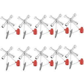 Sheens 10pcs Universal Intersect Key Multifunctional 4 Way Intersect Key Wrenches for Electrical Cupboard Box Water Meter Valve