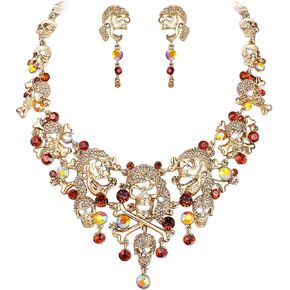 EVER FAITH Austrian Crystal Vintage Style Halloween Skull Bone Cross Necklace Earrings Set in Kuwait