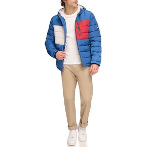 Tommy Hilfiger Men's Midweight Sherpa Lined Hooded Water Resistant Puffer Jacket, Pearlized Navy, Large