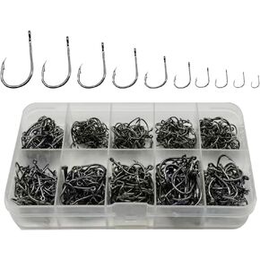 500pcs/box Small Fishing Hooks 10 Sizes High-Carbon Steel Fish hooks Barbed Fishing Hooks Portable Boxed Hooks Size: 5#-14#