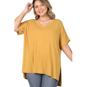 Zenana Regular and Plus Size Premium Rolled Short Sleeve Side Slit Top