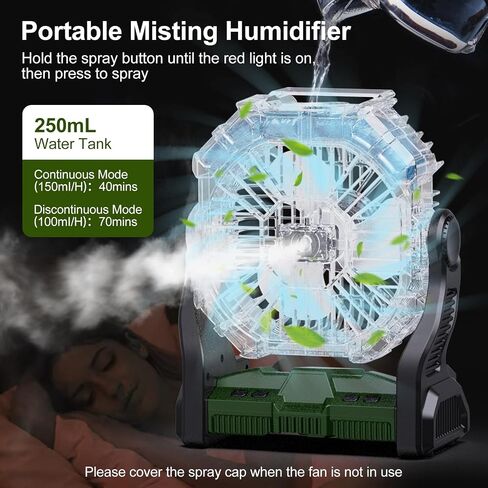 Odoland 20000mAh Camping Fan, Portable Misting Fan with RGB Light, Battery Operated Rechargeable Mister Tent Fan with Hook & 250mL Water Tank, Cooling Mist Fans for Outdoor Beach Patios RV Car Summer in Saudi Arabia