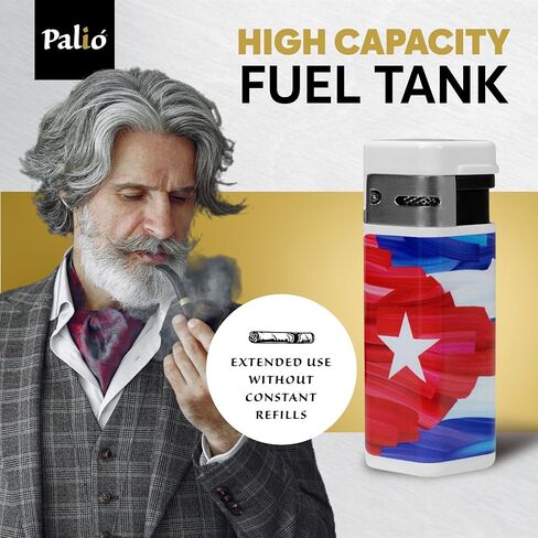 Palió Treo Triple Jet Flame Butane Torch Lighter for Cigars, Navy Blue | Wind Resistant, Oversized Refillable Fuel Tank, Adjustable Flame, Easy Push Ignition, Flip-Top Lid, High Altitude Tested in Saudi Arabia