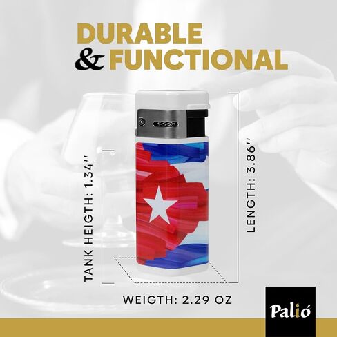 Palió Treo Triple Jet Flame Butane Torch Lighter for Cigars, Navy Blue | Wind Resistant, Oversized Refillable Fuel Tank, Adjustable Flame, Easy Push Ignition, Flip-Top Lid, High Altitude Tested in Saudi Arabia