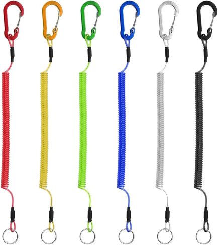 6 Pcs Retractable Safety Coiled Lanyard Steel Wire Fishing Pliers Tools Lanyard with Aluminium Alloy Clip Kayak Gear Tether for Boating Fishing in Saudi Arabia