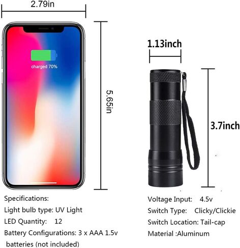 6 Pack UV Blacklight 9 LED Flashlight Torch Light Outdoors Etc (6 Pack) in Saudi Arabia