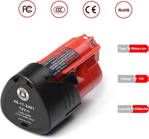 DV8DKV7 2 حزم استبدال لميلووكي M12 12 فولت أدوات لاسلكية بطارية 6.0Ah، متوافقة مع ميلووكي 12 فولت 48-11-2410 48-11-2420 48-11-2411 48-11-2401 12 فولت بطارية ليثيوم أيون in Saudi Arabia