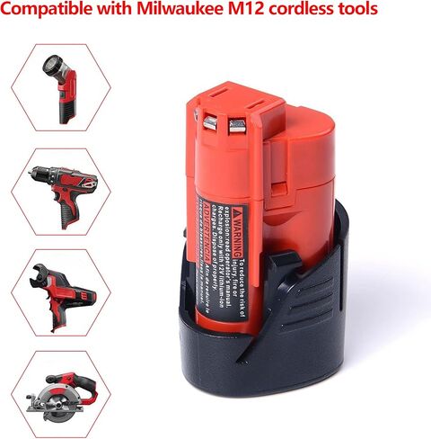 DV8DKV7 2 حزم استبدال لميلووكي M12 12 فولت أدوات لاسلكية بطارية 6.0Ah، متوافقة مع ميلووكي 12 فولت 48-11-2410 48-11-2420 48-11-2411 48-11-2401 12 فولت بطارية ليثيوم أيون in Saudi Arabia