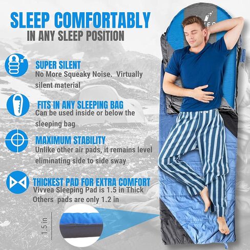 Self Inflating Lighweight Sleeping Pad - Compact, Thick and Durable -Ideal for Outdoor Camping, Hiking and Backpacking -Self-Inflating Sleep Pad is Sleeping Bags. No Air Leakage in Saudi Arabia