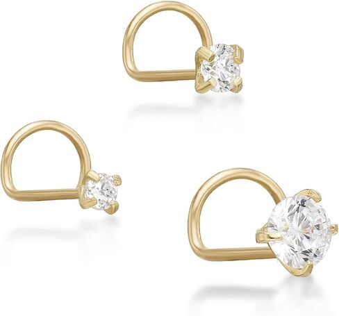 22 Gauge Cubic Zirconia Twist Stud Nose Ring Set in 14k White or Yellow Gold - 1.5 mm, 2 mm, 2.5 mm by Lavari Jewelers in Saudi Arabia