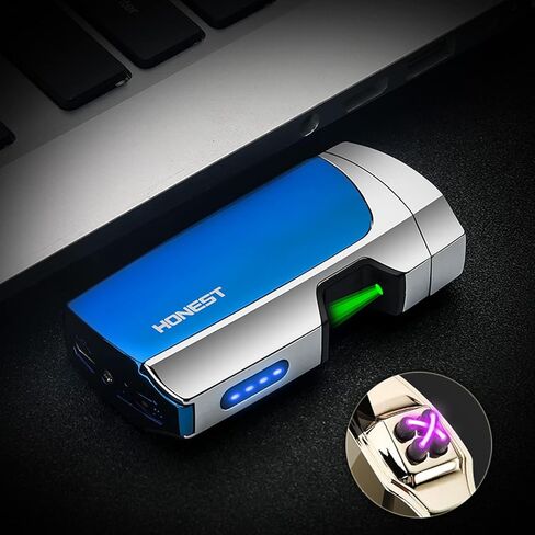 ولاعة كهربائية قابلة لإعادة الشحن عبر USB، ولاعة بلازما عديمة اللهب للتخييم، ولاعة كهربائية مقاومة للرياح بقوس مزدوج مع مؤشر بطارية LED للشمعة (أزرق) in Kuwait