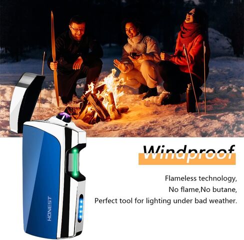 ولاعة كهربائية قابلة لإعادة الشحن عبر USB، ولاعة بلازما عديمة اللهب للتخييم، ولاعة كهربائية مقاومة للرياح بقوس مزدوج مع مؤشر بطارية LED للشمعة (أزرق) in Kuwait