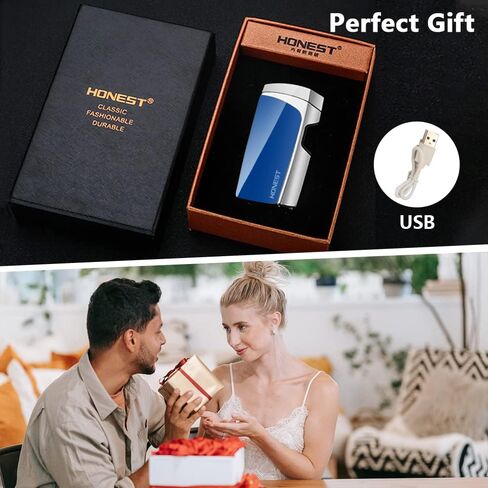 ولاعة كهربائية قابلة لإعادة الشحن عبر USB، ولاعة بلازما عديمة اللهب للتخييم، ولاعة كهربائية مقاومة للرياح بقوس مزدوج مع مؤشر بطارية LED للشمعة (أزرق) in Kuwait