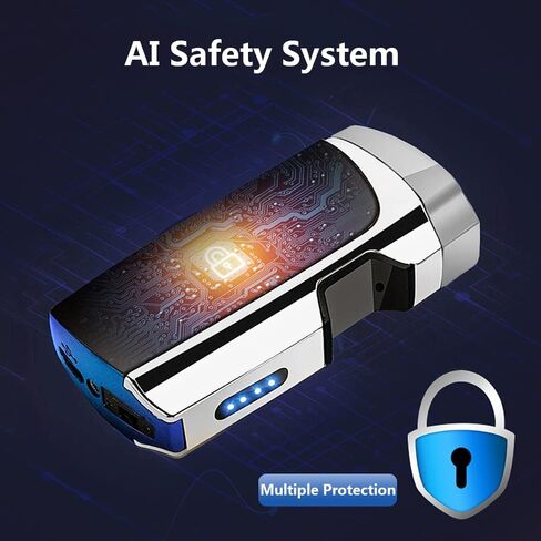 ولاعة كهربائية قابلة لإعادة الشحن عبر USB، ولاعة بلازما عديمة اللهب للتخييم، ولاعة كهربائية مقاومة للرياح بقوس مزدوج مع مؤشر بطارية LED للشمعة (أزرق) in Kuwait