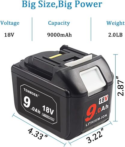 TENMOER 18V 9.0Ah BL1890 Replacement Battery Compatible with Makita 18V BL1830B BL1860B Cordless Drill with LED Screen Display,2-Pack in Saudi Arabia