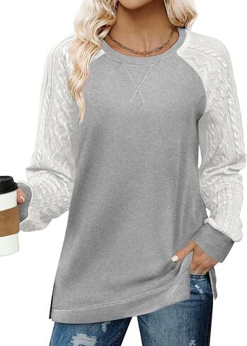 Zeagoo Womens Sweatshirts Lightweight Cable Knit Sleeve Sweaters Trendy Fall Tunic Tops in Saudi Arabia