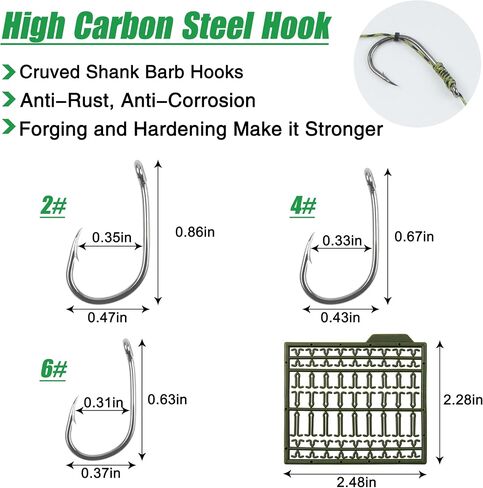 25pcs Carp Fishing Hair Rigs - Include Curved Barbed Carp Hook Anti-Tangle Swivel Braided Thread line, Card Boilie Bait Stops Dumbell Stoppers, Bait Needle Tool Carp Fishing Leader Rigging in Saudi Arabia