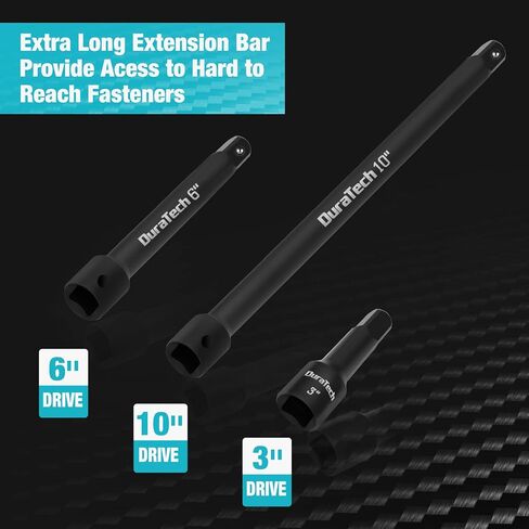 DURATECH 5-Piece Socket Adapters and Extension Bar Set - with 1/4-Inch Hex Shank - 1/4" 3/8" 1/2" Extension Adapter for Impact Drivers/Drills, Premium Cr-V Steel with Black Phosphate Finish in Saudi Arabia
