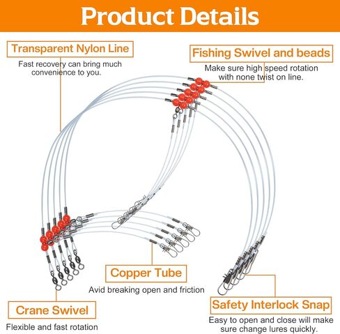 Fishing Leaders Saltwater Tackle Surf Fishing Rigs with Swivel Snaps High Strength Nylon Wire Leader Fishing Bottom Rigs Saltwater Fishing Gear Equipment in Saudi Arabia