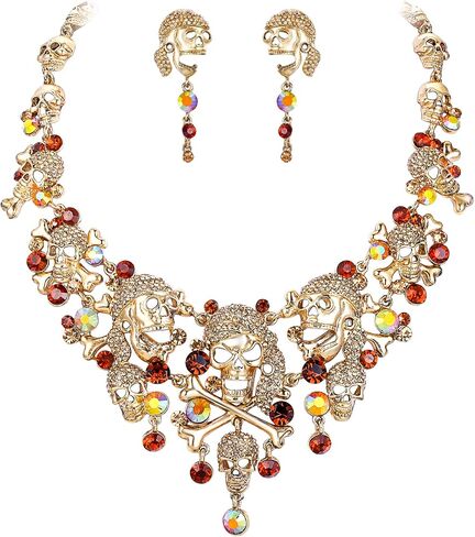 EVER FAITH Austrian Crystal Vintage Style Halloween Skull Bone Cross Necklace Earrings Set in Kuwait