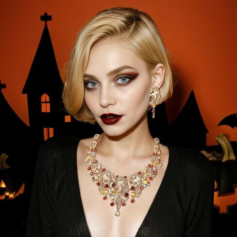EVER FAITH Austrian Crystal Vintage Style Halloween Skull Bone Cross Necklace Earrings Set in Kuwait
