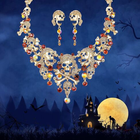 EVER FAITH Austrian Crystal Vintage Style Halloween Skull Bone Cross Necklace Earrings Set in Kuwait