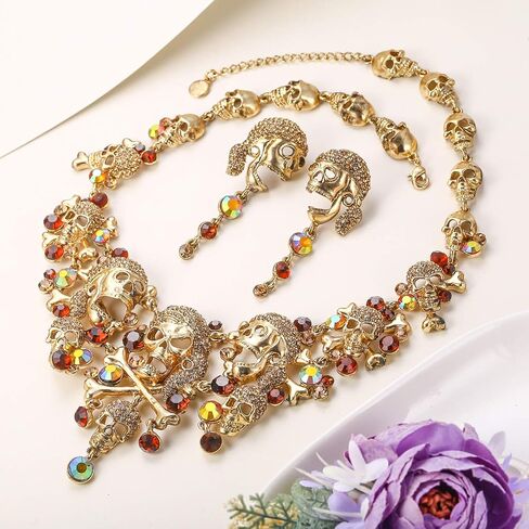 EVER FAITH Austrian Crystal Vintage Style Halloween Skull Bone Cross Necklace Earrings Set in Kuwait