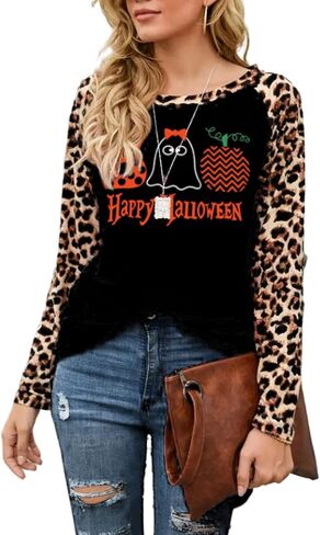 Boo Happy Halloween لطيف الجرافيك تي شيرت المرأة مضحك شبح اليقطين قصيرة الأكمام بلايز المحملة in Kuwait