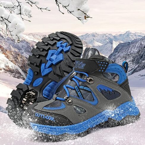 JMFCHI Kids Hiking Boots Boys Girls Outdoor Walking Climbing Sneaker Comfortable Non-slip Snow Shoes Hiker Boot Antiskid Steel Buckle Sole in Kuwait