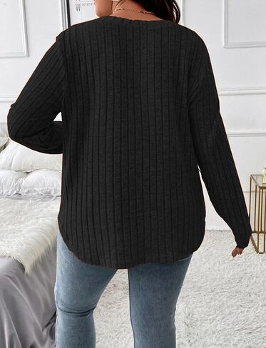 Veeiid Women Plus Size Casual Knit V Neck Lightweight Long Sleeve Sweaters XL-5XL in Kuwait