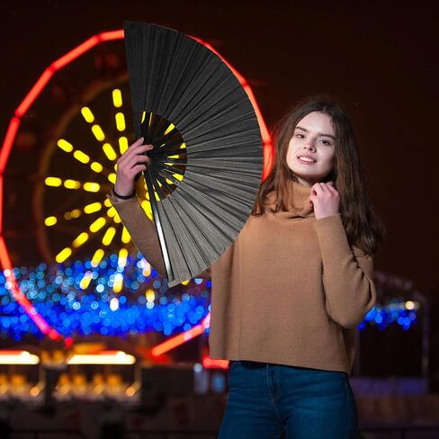 dmjuncong Large Folding Hand Rave Fan,Clack Handheld Fan,Laser Colors Hand Fan,for Festivals, Halloween, Rainbow Outfits,Disco Party,Home Decoration and many occasions. in Kuwait