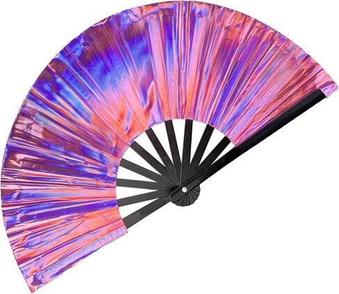 dmjuncong Large Folding Hand Rave Fan,Clack Handheld Fan,Laser Colors Hand Fan,for Festivals, Halloween, Rainbow Outfits,Disco Party,Home Decoration and many occasions. in Kuwait