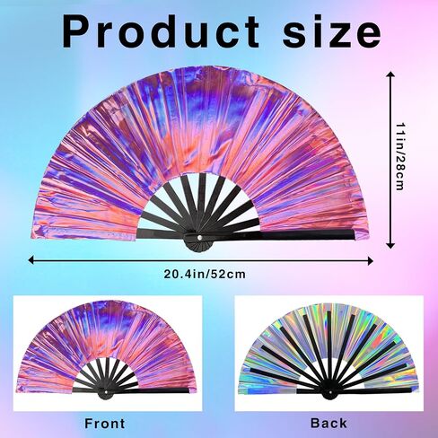 dmjuncong Large Folding Hand Rave Fan,Clack Handheld Fan,Laser Colors Hand Fan,for Festivals, Halloween, Rainbow Outfits,Disco Party,Home Decoration and many occasions. in Kuwait
