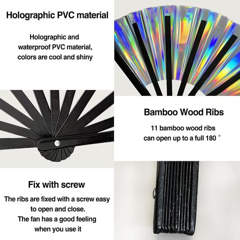 dmjuncong Large Folding Hand Rave Fan,Clack Handheld Fan,Laser Colors Hand Fan,for Festivals, Halloween, Rainbow Outfits,Disco Party,Home Decoration and many occasions. in Kuwait