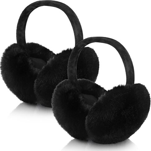 SATINIOR 2 Pieces Winter Ear muffs Faux Fur Earmuffs Cute Foldable Outdoor Ear Warmers Faux Fur Ear Warmers for Women in Kuwait