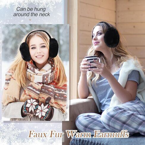 SATINIOR 2 Pieces Winter Ear muffs Faux Fur Earmuffs Cute Foldable Outdoor Ear Warmers Faux Fur Ear Warmers for Women in Kuwait