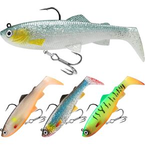 Pre-Rigged Soft Fishing Lures, Curly Tail Swimbait Lures for Bass Fishing, Lifelike Soft Tadpole Swimbait with Spinner for Crappie Trout Fishing，All Season Freshwater Fishing Bait for Warriors