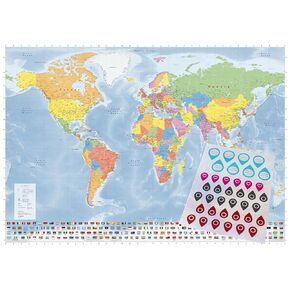 GeoMetro Giant World Map (39 X 55) full lamination with sticker pins for marking destinations, high print quality