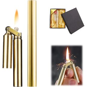 Kerosene Copper Lighter, Vintage Trench Lighter, Creative Windproof Brass Lighter, Cool Wheel Kerosene Oil Lighter for Camping BBQ Kitchen, Gifts for Men Dad Husband (2PCS)