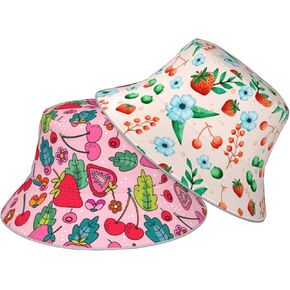 Strawberry Bucket Hat, Foldable Summer Sun Hat for Women and Girls, Pink