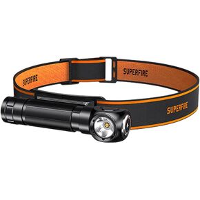 SuperFire 600-Lumen Headlamp Flashlight，Bright Lightweight Flashlight， Pocket Mini Small Flashlight with Clip, Led Head Lamp for Camping, Running,