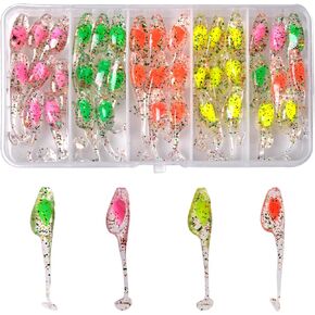 Crappie Jigs Lure Kit, Crappie Lures Crappie Jig Heads Hooks Soft Plastic Fishing Lures Split-Tail Grub Baits for Crappie Fishing Panfish Bluegill Lures 40pcs/46pcs