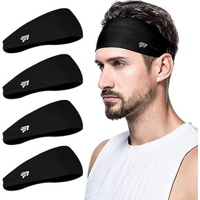 poshei Mens Headband (4 Pack), Mens Sweatband & Sports Headband for Running, Cycling, Yoga, Basketball - Stretchy Moisture Wicking Hairband