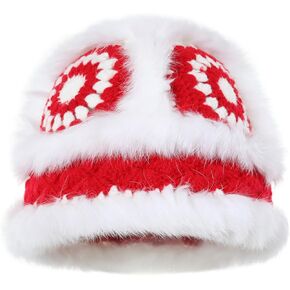 Women's Rabbit Fur Hat Furry Knit Beanie Hat Warm Winter Hat Ski Skull Cap