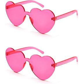 LUCKYCHRIS 2 Pairs Thick Heart Sunglasses for Women Heart Shaped Sunglasses Bulk Rimless Fun Sunglasses Pack for Party Favor
